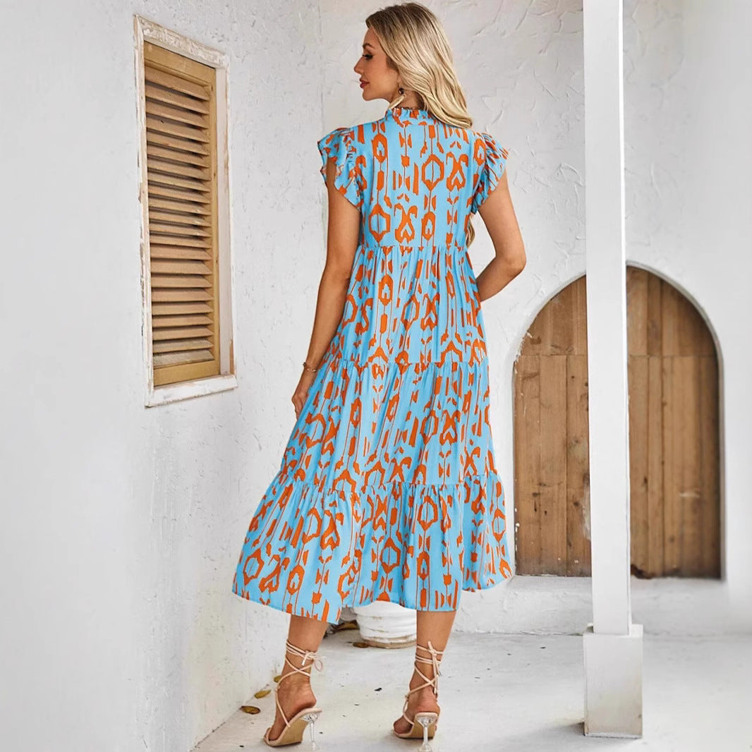 Robe maxi pour femme avec imprimé animal et détails volants Chic und Stil