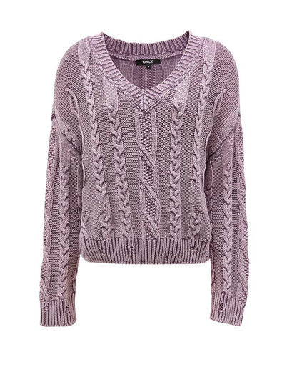 Pull en gros tricot confortable pour dames avec décolleté en V et design en torsades Chic und Stil