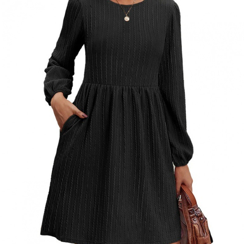 Robe A-line en tricot à côtes pour femmes avec manches bouffantes Chic und Stil