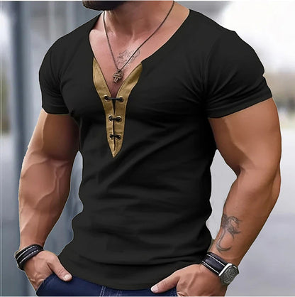 T-shirt tendance pour hommes à col en V avec boutonnière Chic und Stil