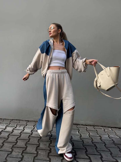 Women's sports set with trendy color block design and relaxed fit Chic and Style