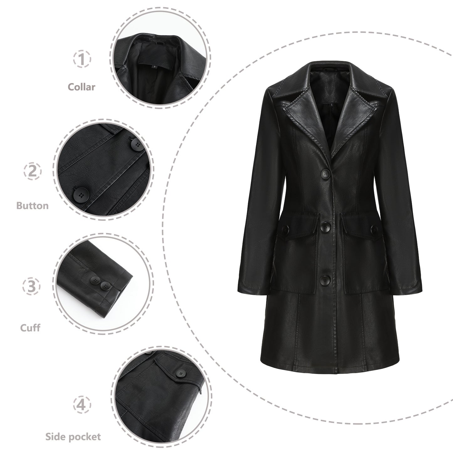 Blazer en faux cuir tendance pour femmes avec poches pratiques Chic und Stil