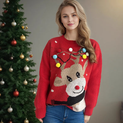 Pull femme de Noël avec un motif de renne unique et des appliques colorées Chic und Stil