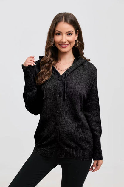 Cardigan en tricot décontracté pour femmes avec capuche et grands boutons Chic und Stil