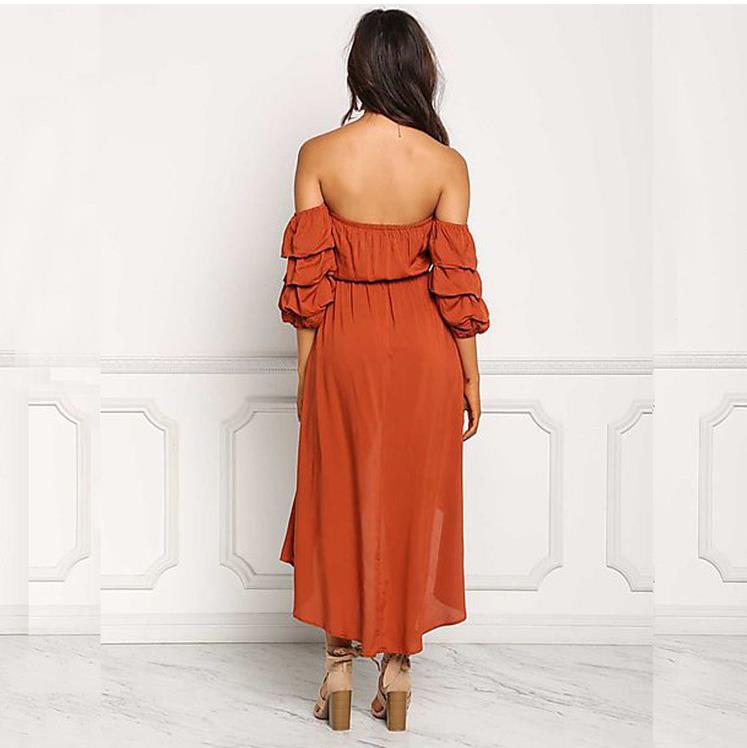 Dames Off-Shoulder Haut-Bas Robe Chic und Stil