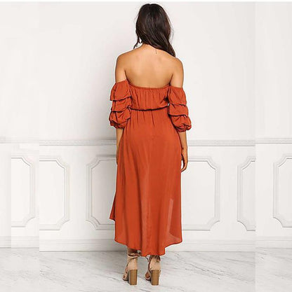 Dames Off-Shoulder Haut-Bas Robe Chic und Stil