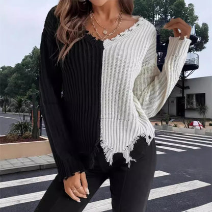 Pull en tricot décontracté pour femmes avec design asymétrique et franges Chic und Stil