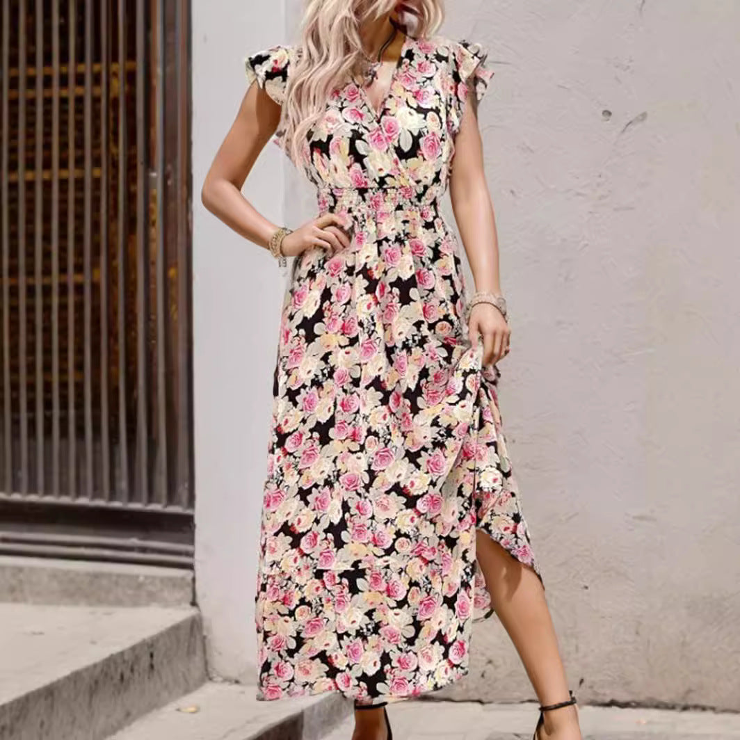 Dames Élégant Floral Fente Haute Maxi Robe Chic und Stil