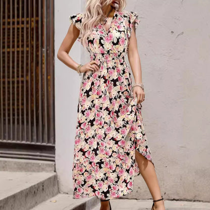 Dames Élégant Floral Fente Haute Maxi Robe Chic und Stil