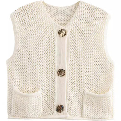 Dames gilet en tricot avec boutons décoratifs et poches Chic und Stil
