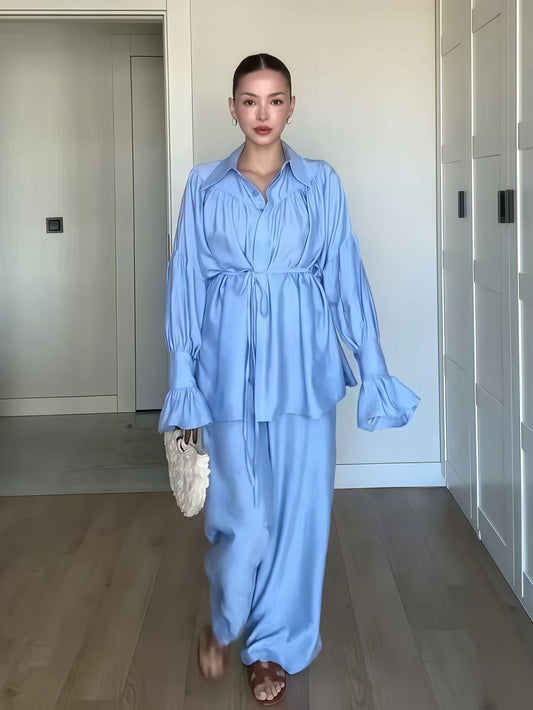 Dames Chic Blouse et Pantalon Large au Look Élégant Chic und Stil