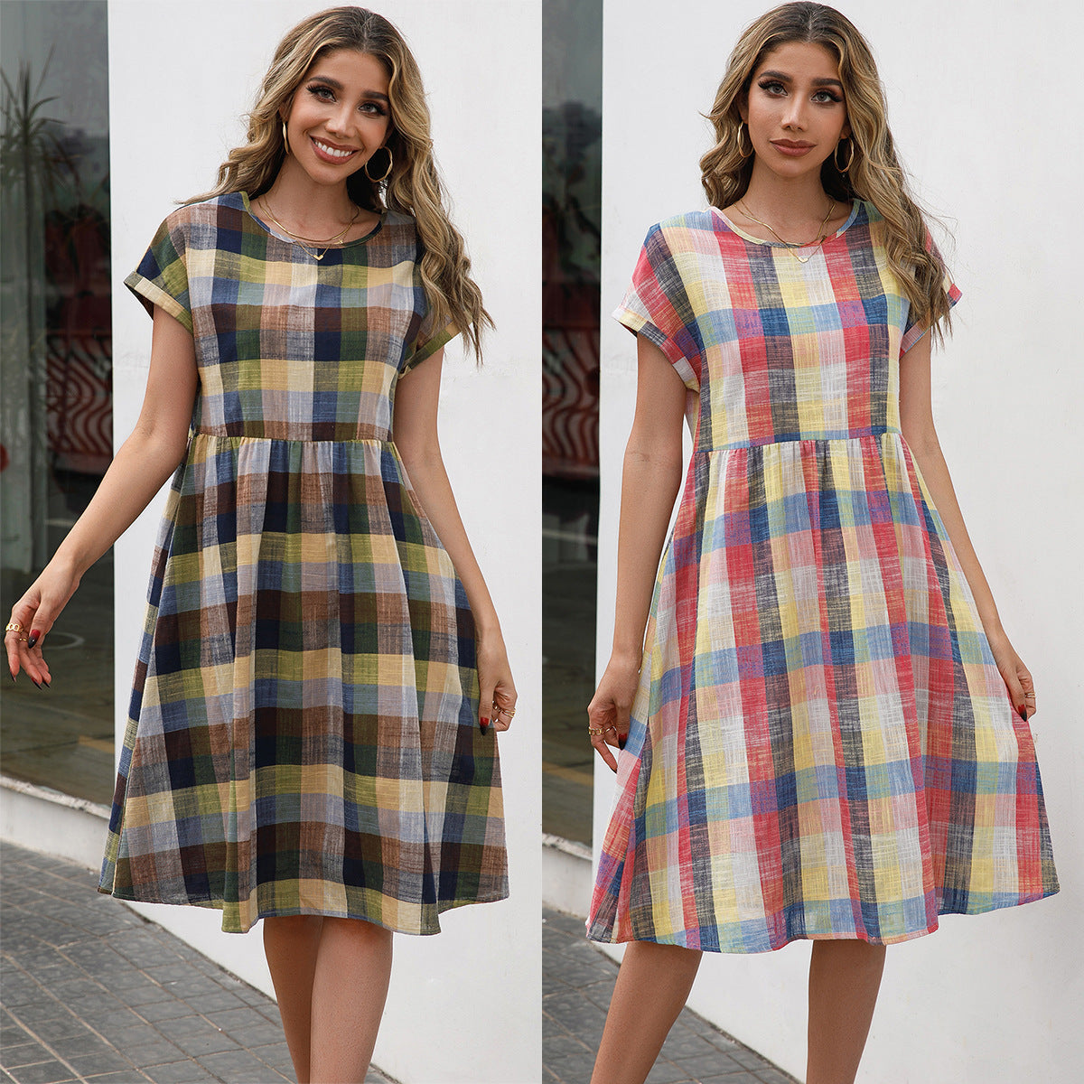 Robe décontractée à carreaux pour femmes en coton léger avec une coupe confortable Chic und Stil