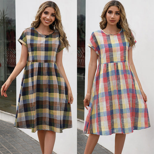 Robe décontractée à carreaux pour femmes en coton léger avec une coupe confortable Chic und Stil