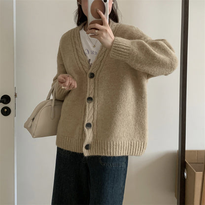 Dames Pull-over en tricot confortable avec un élégant décolleté en V et des détails de bouton Chic und Stil