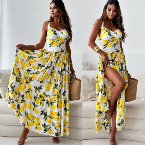 Robe maxi fendue à imprimé floral Chic und Stil pour femmes