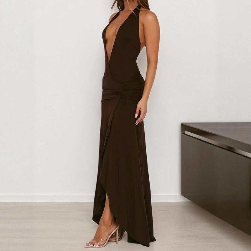 Dames Robe maxi élégante avec décolleté en V profond et détail enroulé sophistiqué Chic und Stil