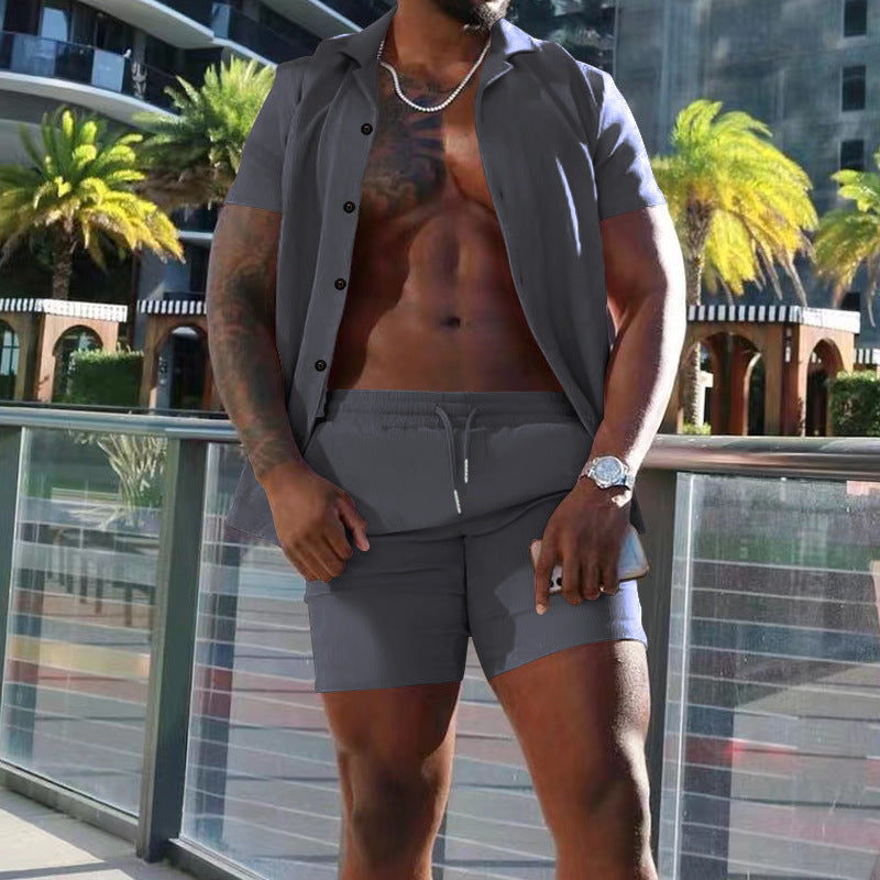 Homme décontracté ensemble chemise à manches courtes et shorts Chic und Stil
