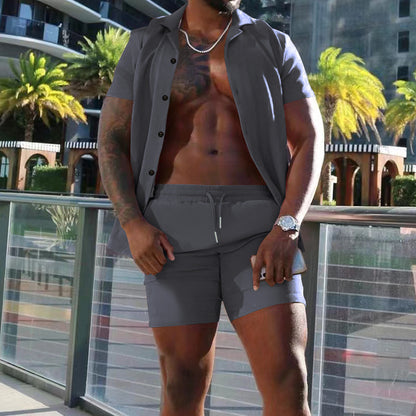 Homme décontracté ensemble chemise à manches courtes et shorts Chic und Stil
