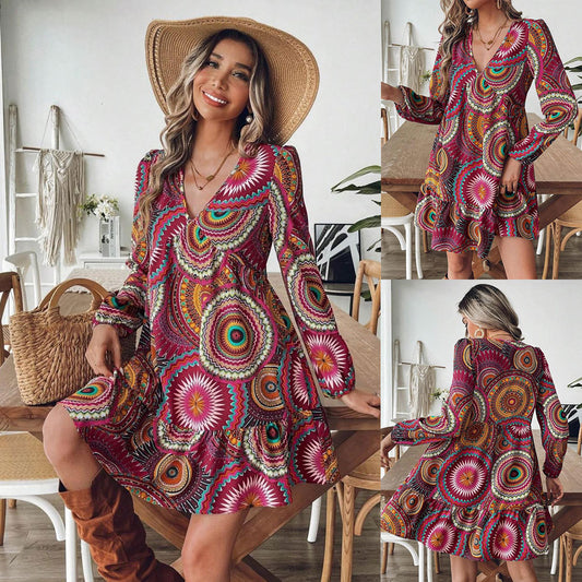 Robe mini imprimée bohémienne Chic und Stil pour femmes