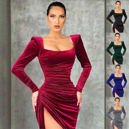 Robe stretch raffinée pour femmes avec fente asymétrique et longues manches Chic und Stil