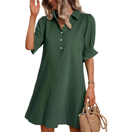 Robe chemise décontractée pour femmes avec manches courtes et poches pratiques Chic und Stil