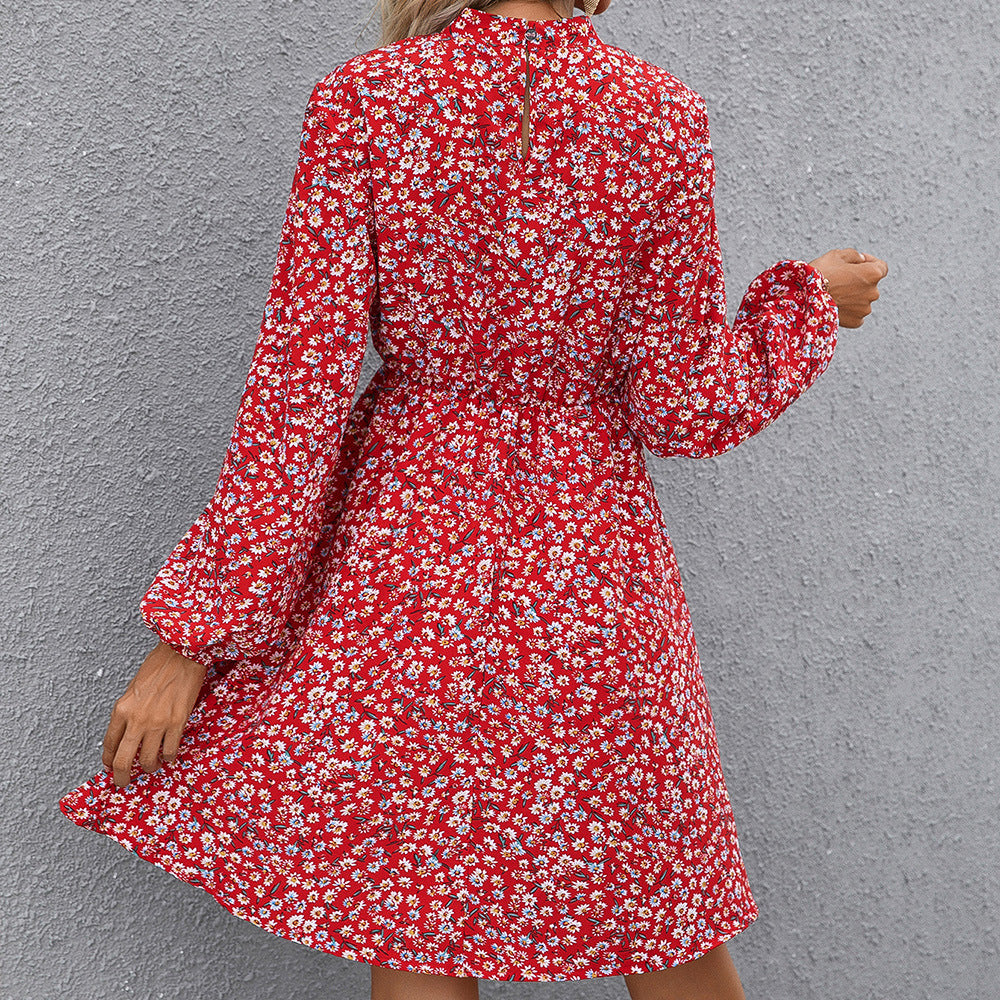 Robe mi-longue florale pour femmes avec col montant et ceinture à la taille Chic und Stil