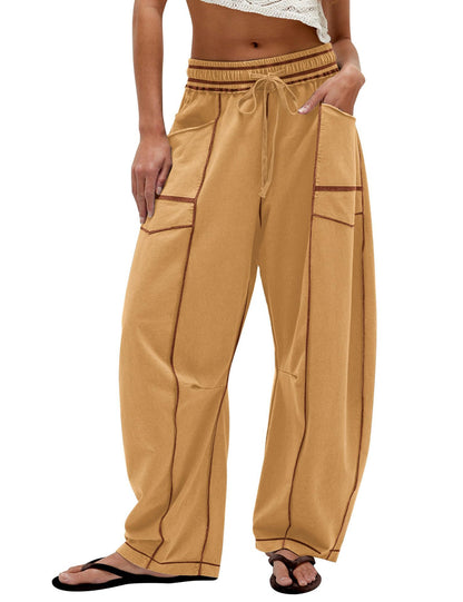 Ladies Comfortable Wide Pants with Practical Pockets and Elastic Belt Chic and Style