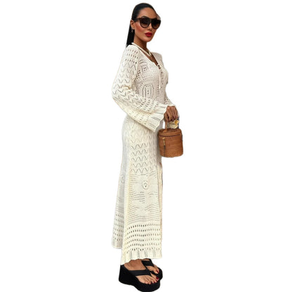 Robe en tricot pour femmes avec un design en dentelle raffiné et un décolleté en V profond Chic und Stil