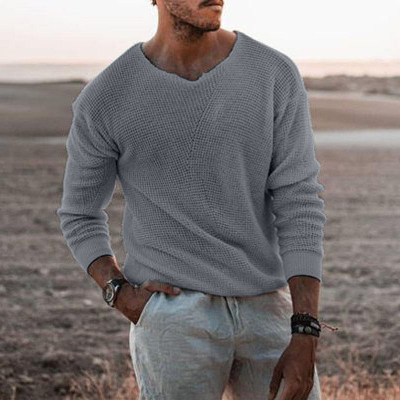 V-neck knitted pullover with textured surface for men Chic und Stil