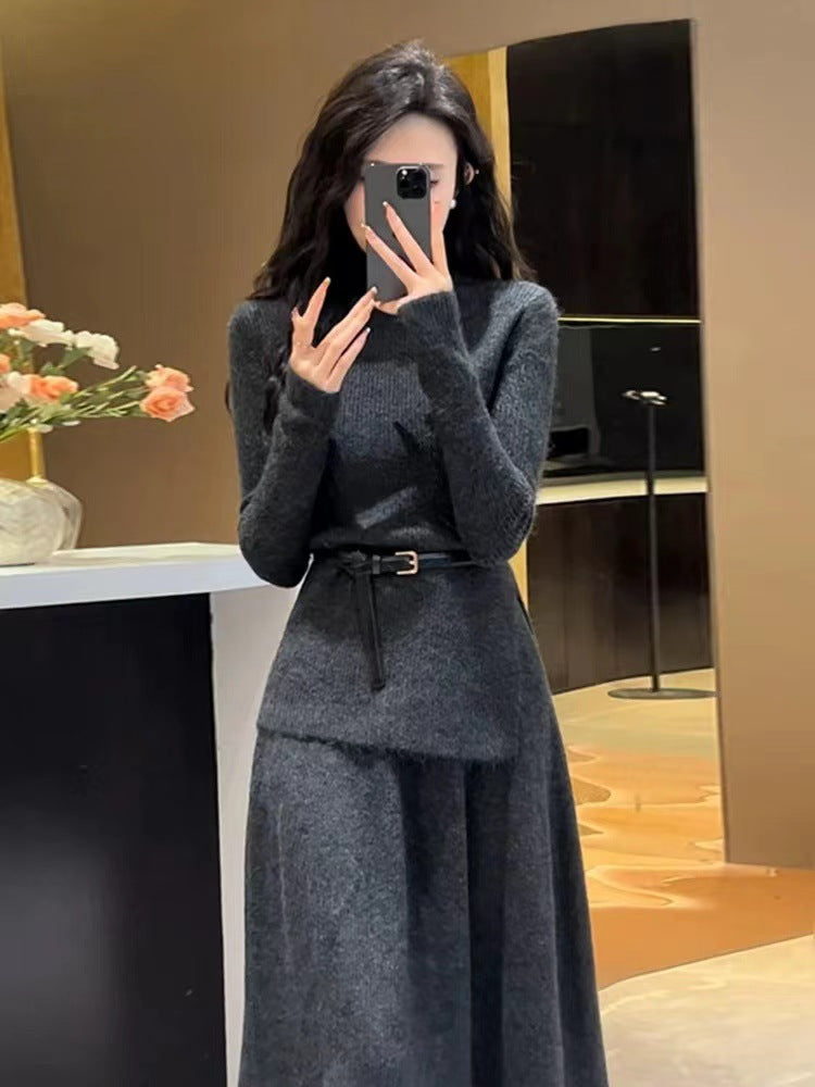 Robe en tricot élégante pour femmes avec col roulé étroit et coupe longue Chic und Stil
