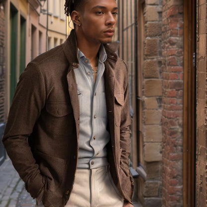 Functional jacket for men with a high collar and practical pockets Chic and Style