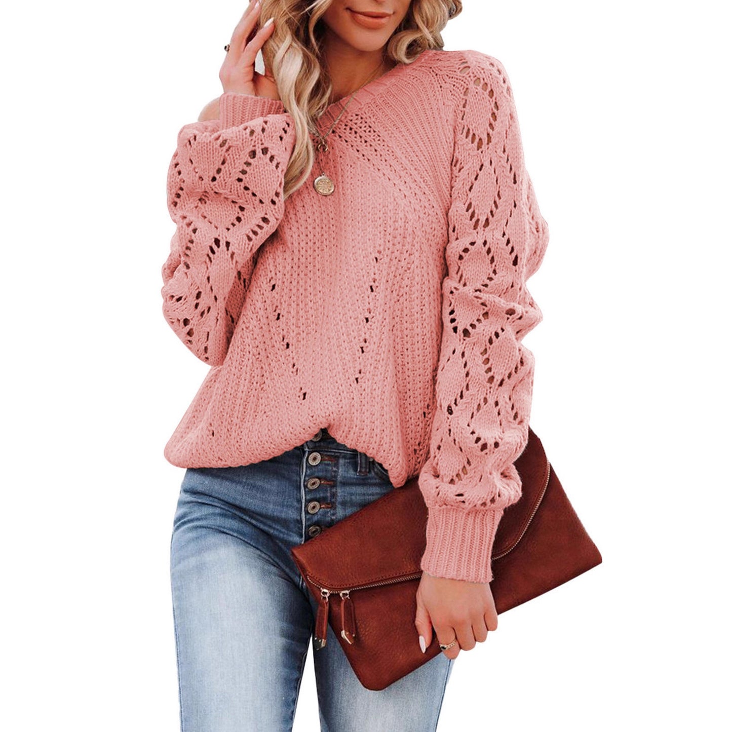 Pull en tricot pour femmes avec un élégant motif ajouré et des manches volumineuses Chic und Stil
