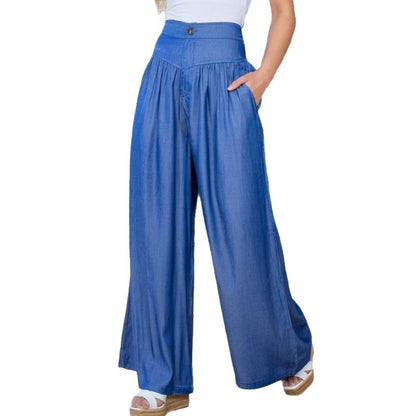 Wide linen pants for women with high waist and practical pockets Chic and Style