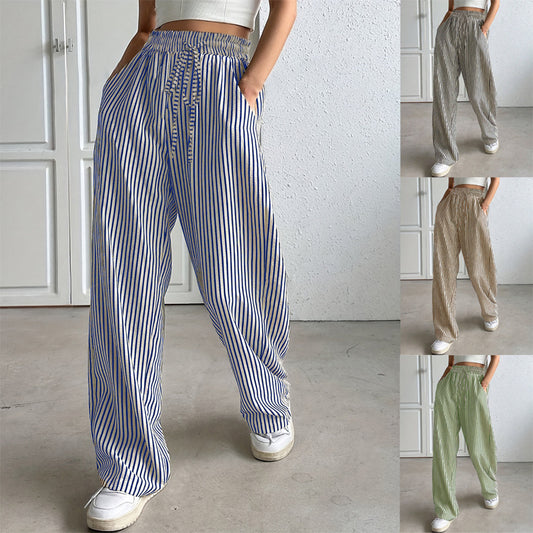 Wide striped pants for women with elastic waist and practical pockets Chic and Style
