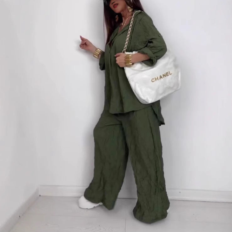 Ensemble de pantalon décontracté pour femmes avec une structure vanisée et un haut noué Chic und Stil