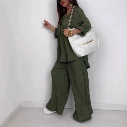 Ensemble de pantalon décontracté pour femmes avec une structure vanisée et un haut noué Chic und Stil