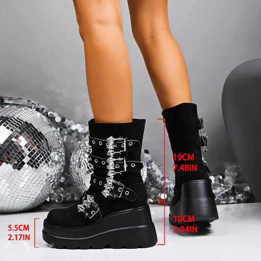 Bottines à talons compensés pour femmes avec boucles tendance et semelle antidérapante Chic und Stil