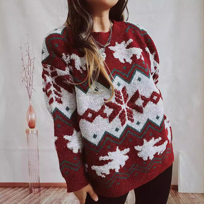 Pull en tricot festif pour femmes avec un design de Noël et col haut Chic und Stil