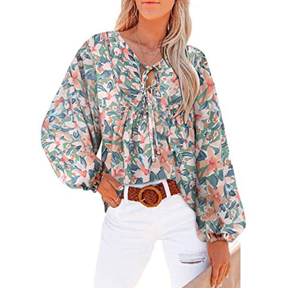 Blouse Femme Décontractée avec Imprimé Floral et Manches Volants Chic und Stil