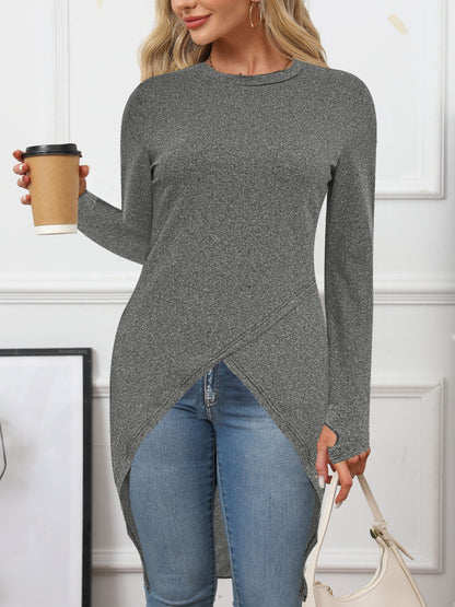 Dames haut à manches longues asymétrique avec design élégant enroulé Chic und Stil