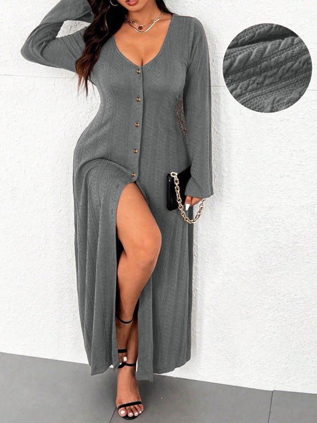 Robe maxi pour femmes avec boutonnière et fente élégante Chic und Stil