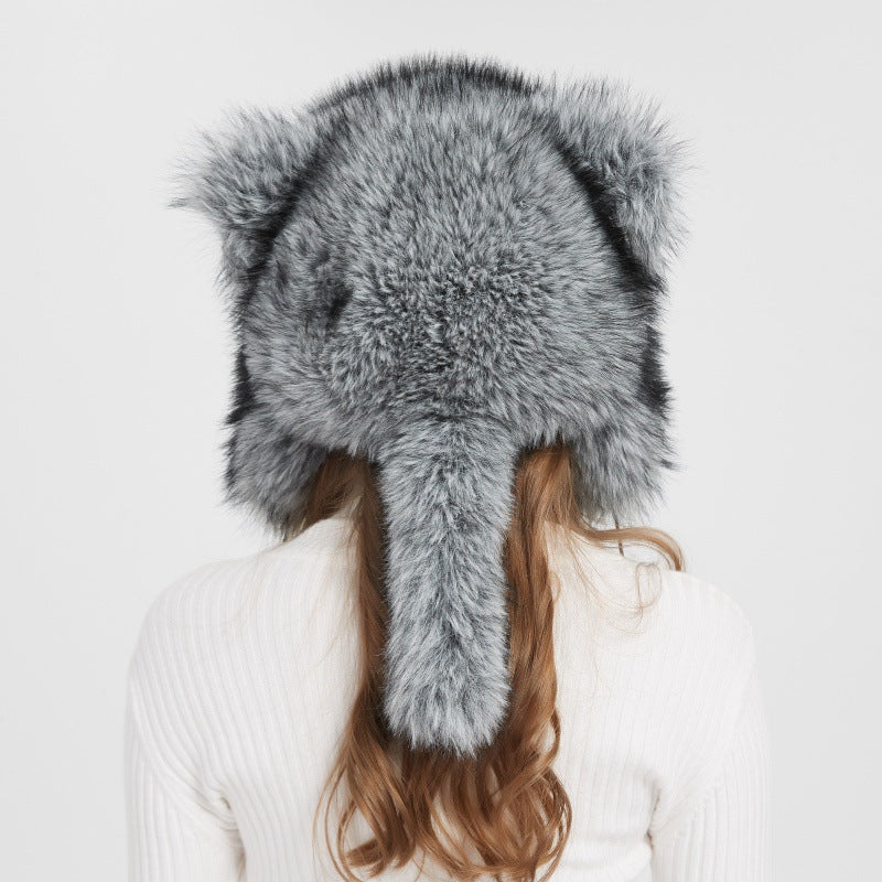 Woman Cozy Fur Hat with Ear Protection and Pompon Chic and Style