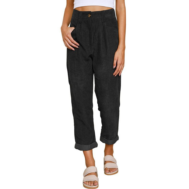 Ladies Comfortable and Elegant High-Waist Pants with a Fine Rib Pattern Chic and Style