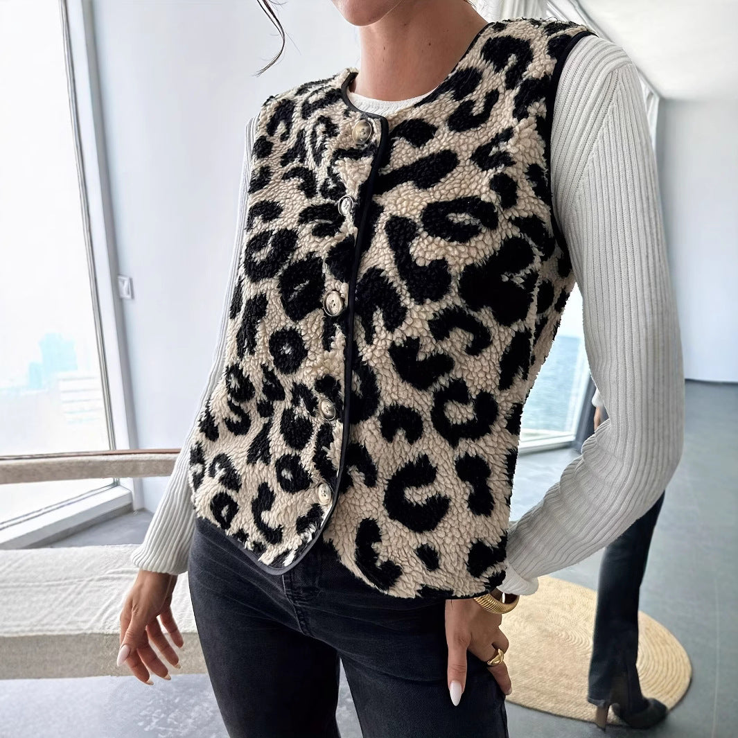Dames Gilet en peluche à motifs léopard Chic und Stil