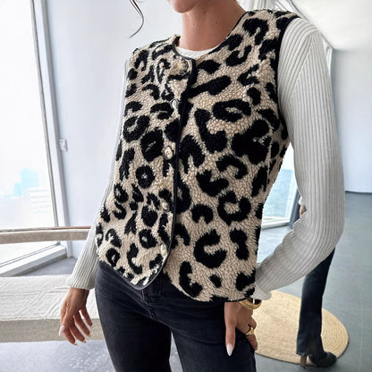 Dames Gilet en peluche à motifs léopard Chic und Stil