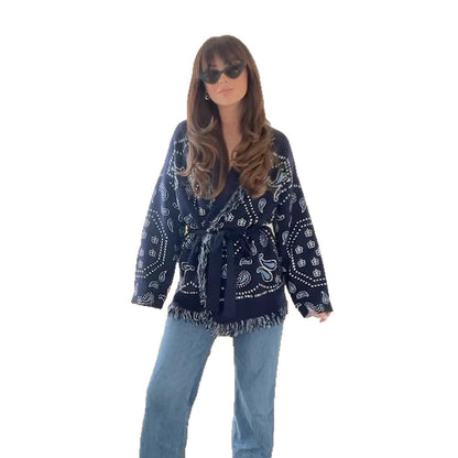 Dames Fransen Poncho avec motif Bandana Chic und Stil