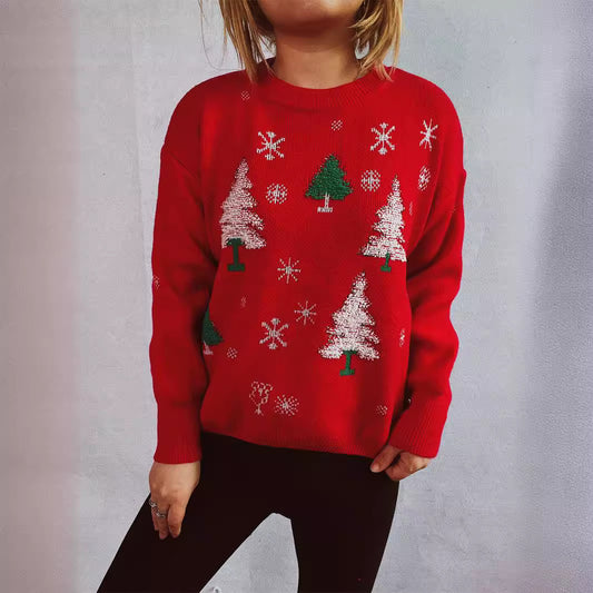 Pull élégant de Noël pour femmes avec motif arbre festif et matériau doux Chic und Stil