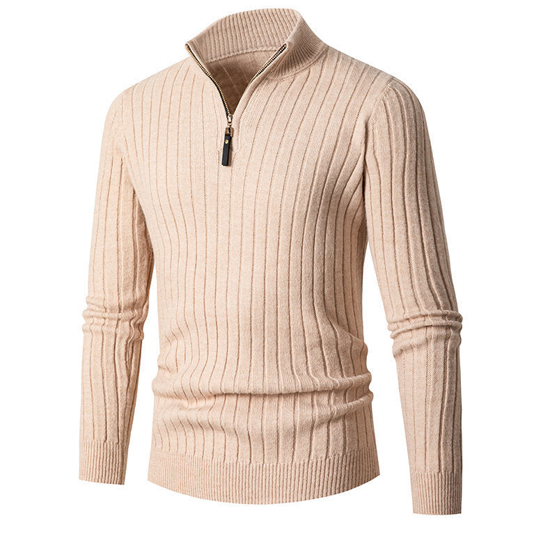 Pull en maille élégant pour hommes avec fermeture éclair intégrale et texture côtelée Chic und Stil