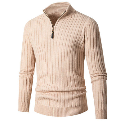 Pull en maille élégant pour hommes avec fermeture éclair intégrale et texture côtelée Chic und Stil