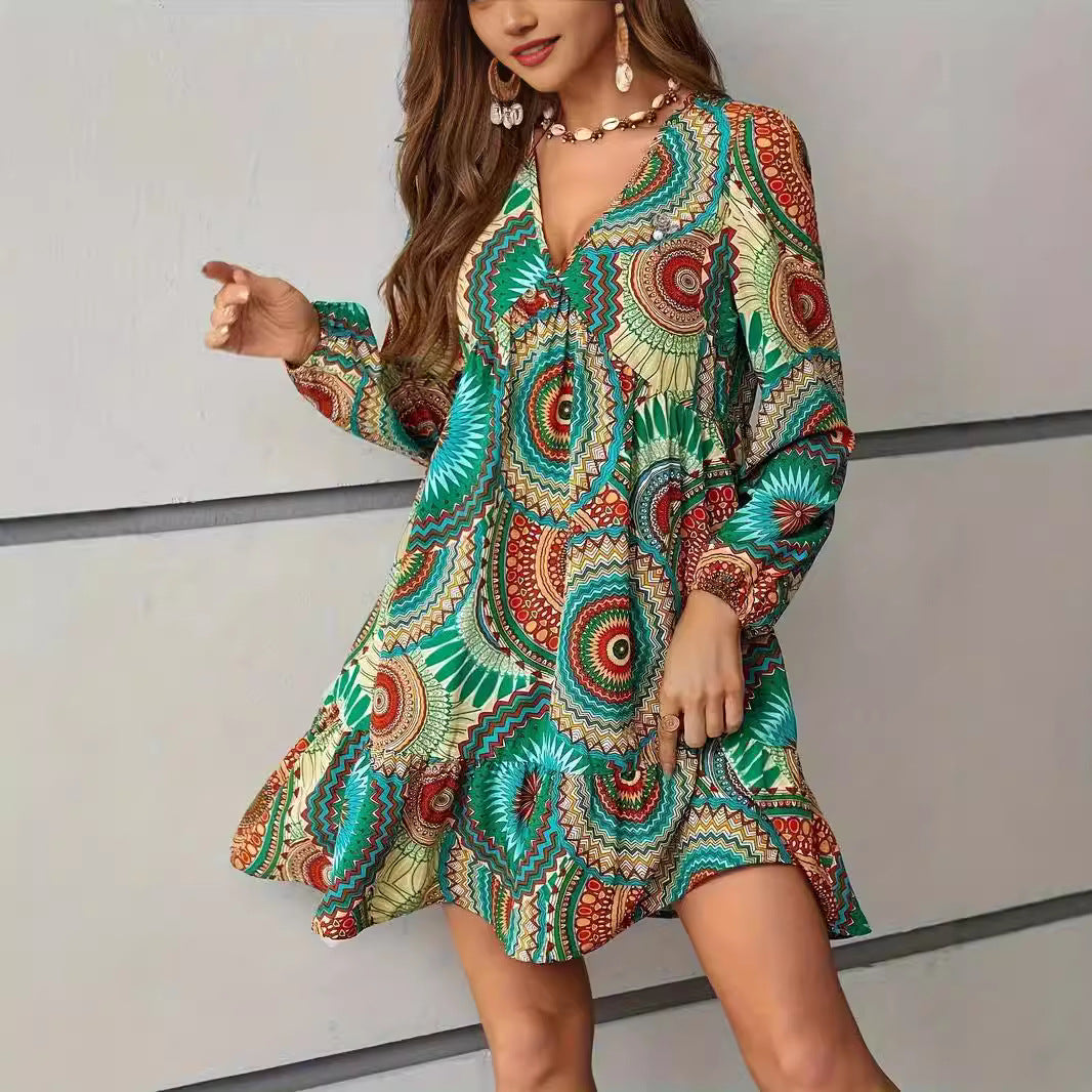 Dames Robe Mince Ludique avec Motif Coloré et Boutons Chic und Stil